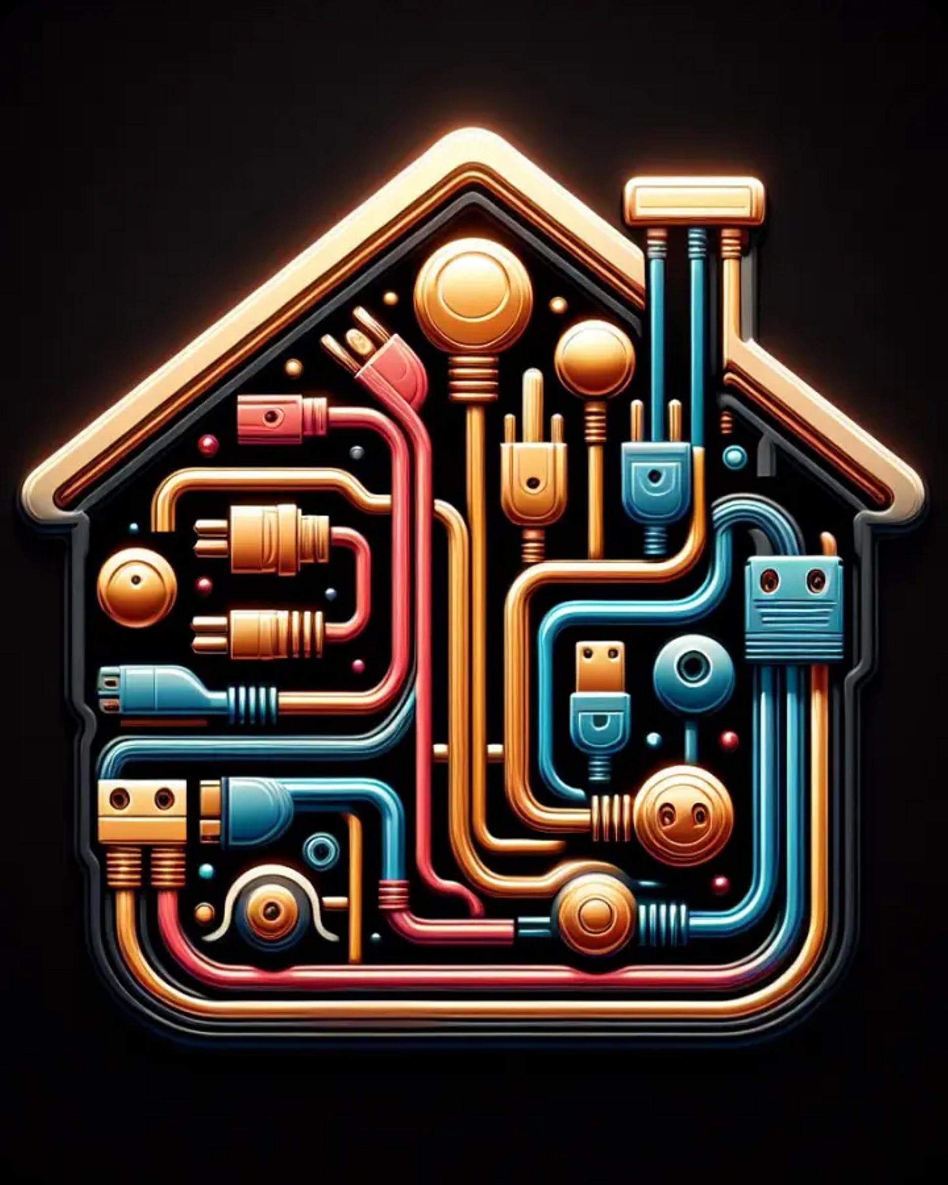 animated image of a house that is connected by electrical wire